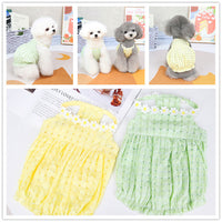 HKM-7314621 Spring Summer Pet Dress for Puppies - Soft Acrylic Skirt in Yellow and Green, Multiple Sizes Available