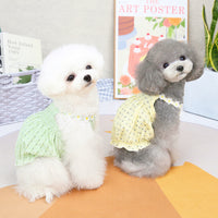HKM-7314621 Spring Summer Pet Dress for Puppies - Soft Acrylic Skirt in Yellow and Green, Multiple Sizes Available
