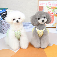 HKM-7314621 Spring Summer Pet Dress for Puppies - Soft Acrylic Skirt in Yellow and Green, Multiple Sizes Available