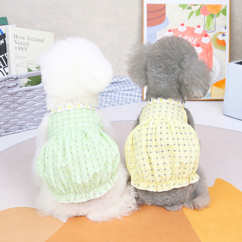 HKM-7314621 Spring Summer Pet Dress for Puppies - Soft Acrylic Skirt in Yellow and Green, Multiple Sizes Available