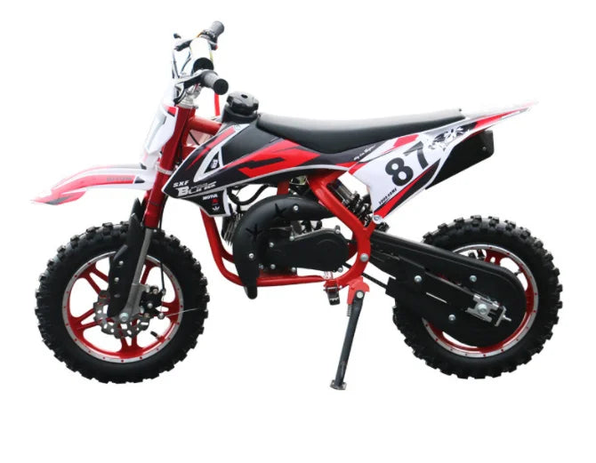 HKM-731475 49cc 2-Stroke Gas Engine Pocket Dirt Bike for Kids, 40-60 km/h Speed, 10-Inch Wheels, Disc Brakes