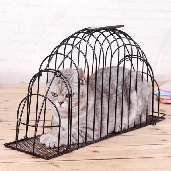 HKM-7315901 Double Door Cat Bath Cage with Brush - Anti-Scratch Design, Black Positive Wire Construction