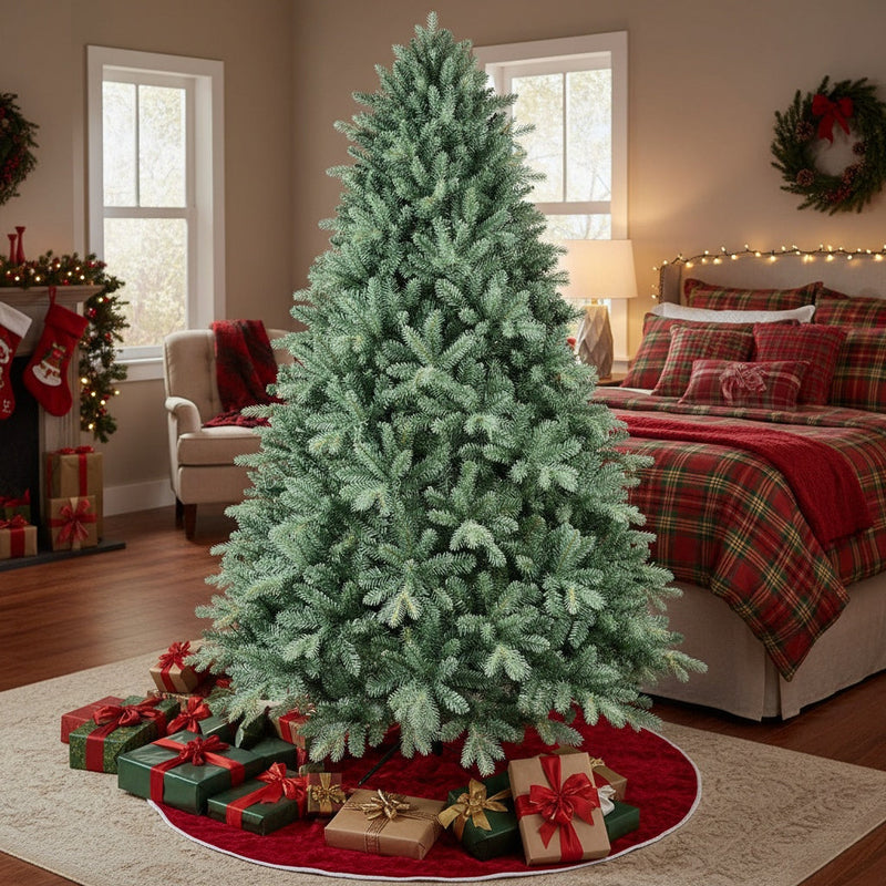 HKM-731859 4FT Hinged Blue Green Artificial Christmas Tree with 592 Tips and Stable Metal Stand for Holiday Decor