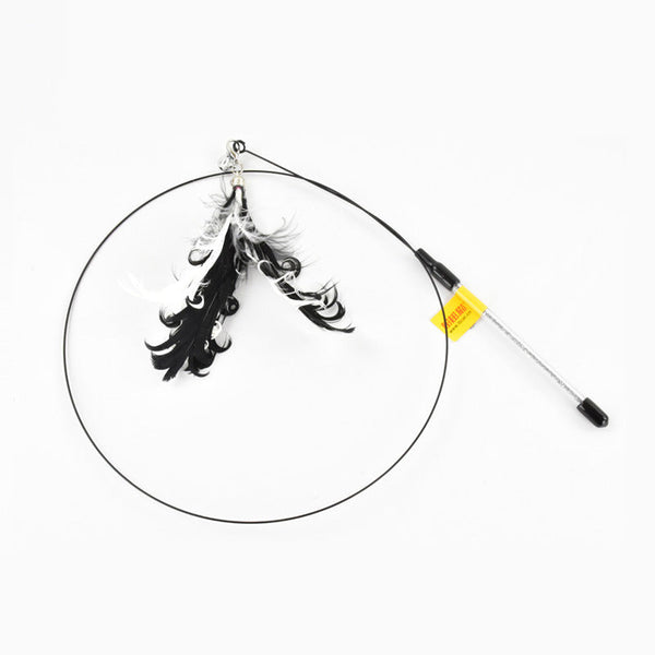 HKM-7318845 Cat Toy with Bird Feather Wand and Black Stick for Interactive Play
