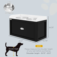HKM-7319485 Elevated Pet Feeding Station with Storage and Stainless Steel Bowls for Large Dogs, White and Black