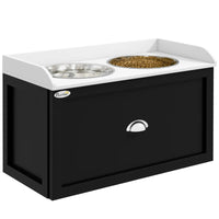 HKM-7319485 Elevated Pet Feeding Station with Storage and Stainless Steel Bowls for Large Dogs, White and Black