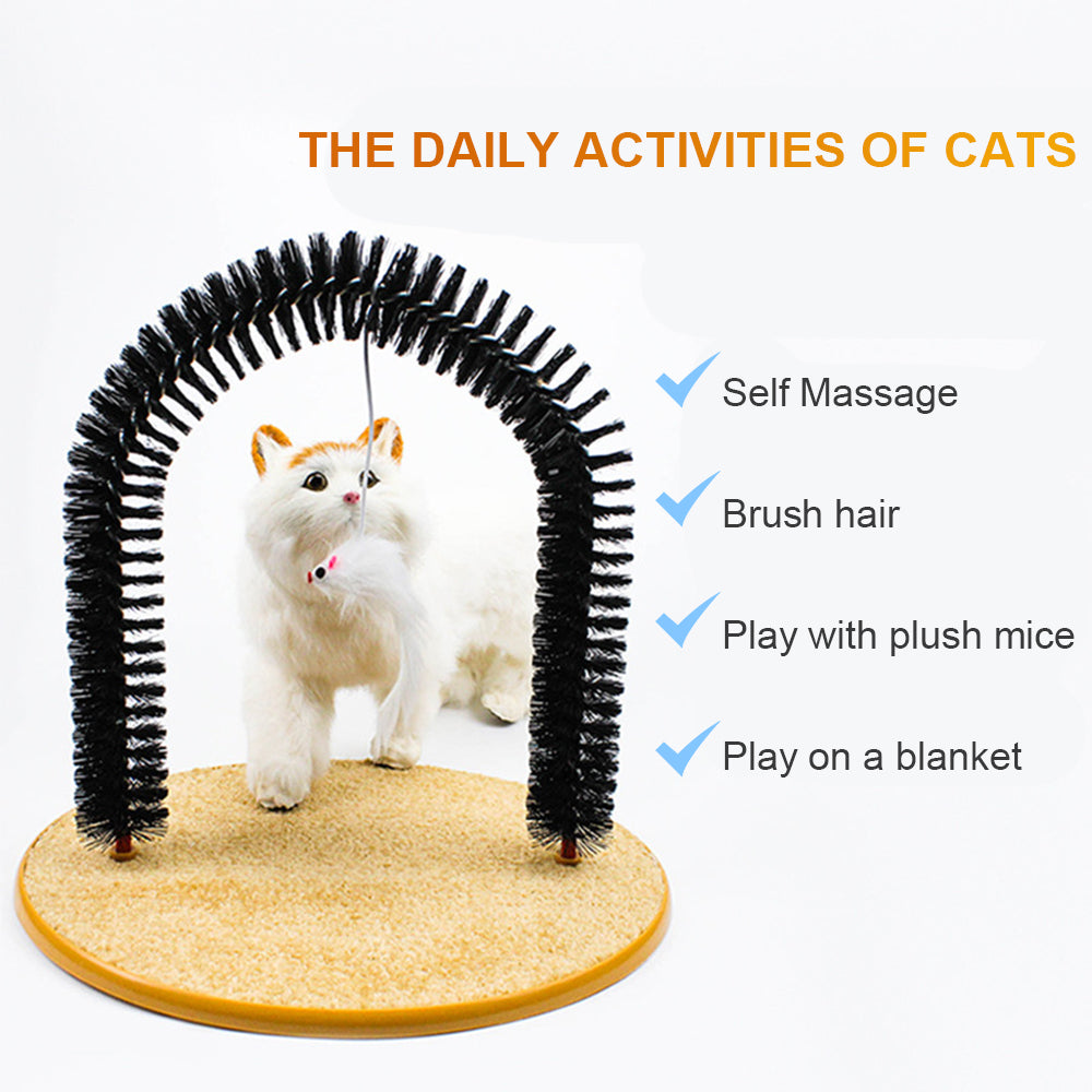 HKM-7319613 Arch Type Cat Rubbing Device with Massage Brush and Scratching Pad