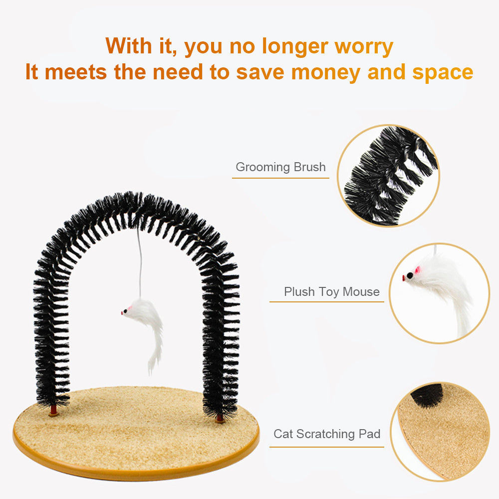 HKM-7319613 Arch Type Cat Rubbing Device with Massage Brush and Scratching Pad
