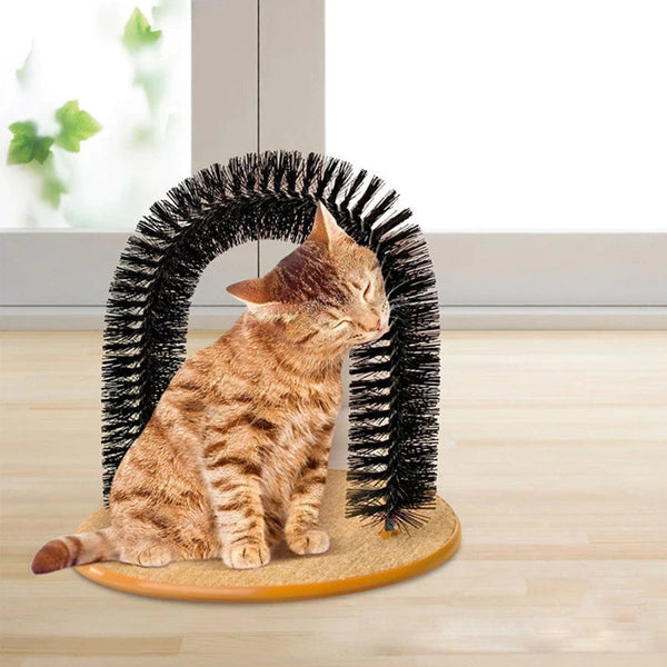 HKM-7319613 Arch Type Cat Rubbing Device with Massage Brush and Scratching Pad