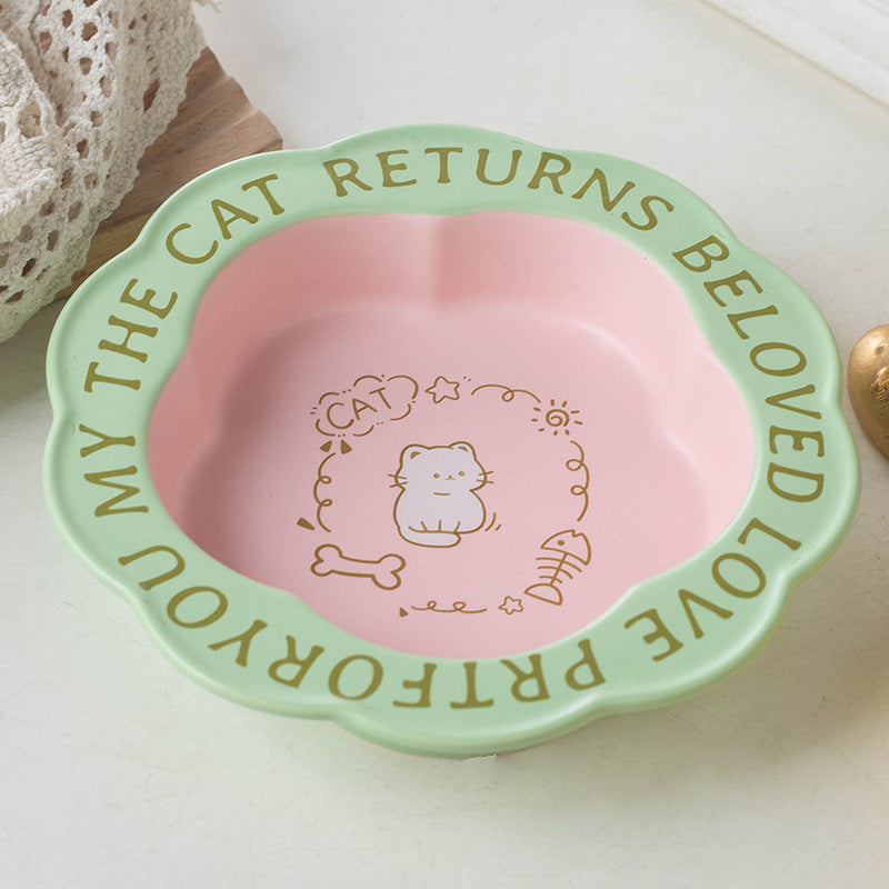 HKM-7319997 Ceramic Cat Bowl with Anti-Tumble Design in Multiple Colors