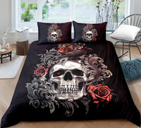HKM-732051 Skull-Themed 3D Digital Print Bedding Set - Quilt Cover & Pillowcases in Multiple Sizes
