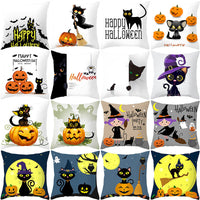 HKM-732115 Halloween Pumpkin Black Cat Pillowcase - Soft Peach Skin Material, Digital Print, 45x45cm