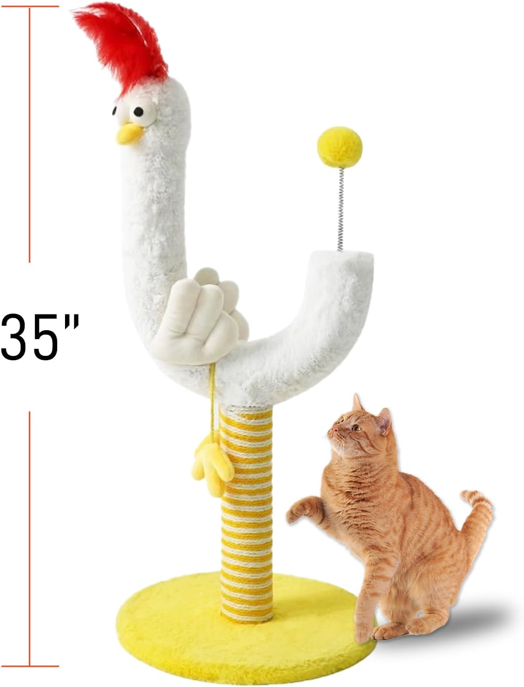 HKM-7321277 Curved Sisal Cat Scratching Post with Spring Ball for Indoor Cats - Durable and Stable Design