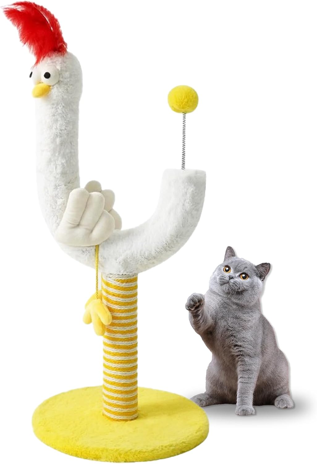 HKM-7321277 Curved Sisal Cat Scratching Post with Spring Ball for Indoor Cats - Durable and Stable Design