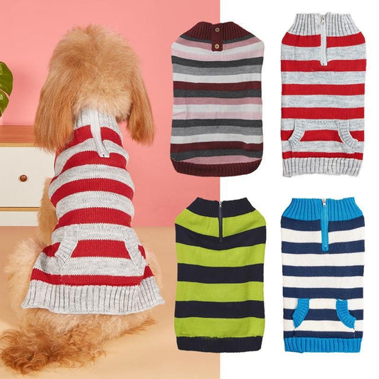 HKM-7321789 Cozy Contrast Color Sweater with Zipper Pocket for Small and Medium-sized Dogs