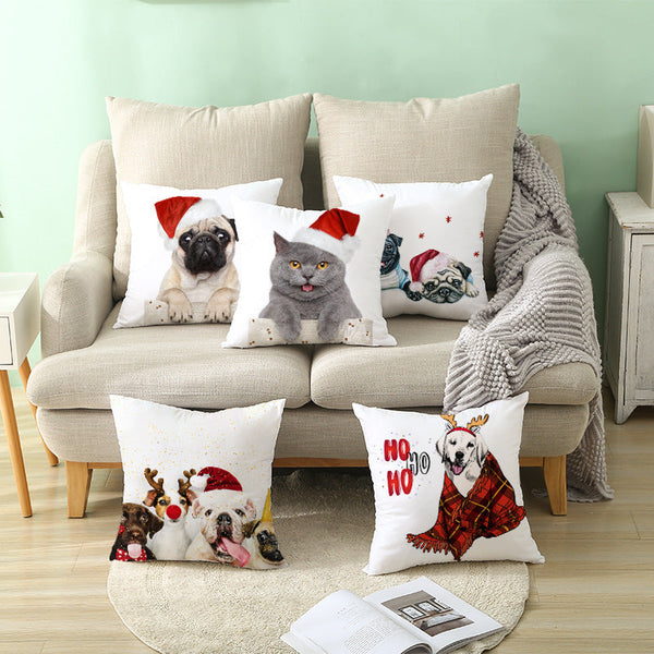 HKM-732179 Christmas Pet Printing Peach Skin Fabric Pillow Cover, 45x45cm, Modern Simple Design