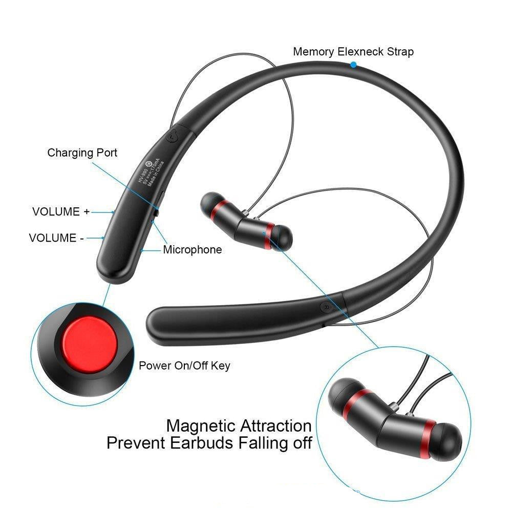 HKM-732243 Wireless Neckband Bluetooth Headset, Stereo Sound, Dual Ear Support, Black/Rose Gold