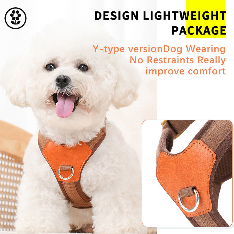 HKM-7323069 Retro Style Rope Harness for Dogs - Brown, Green, Blue Options in Durable Polyester