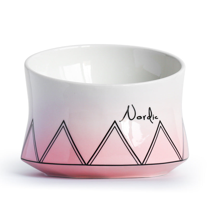 HKM-7323965 Ceramic Cat Bowl in Grey, Pink, and White - Stylish Feeding Dish for Cats