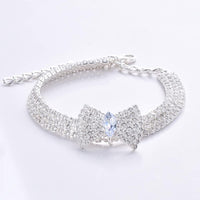 HKM-7327037 Adjustable Crystal Bow Pet Collar for Small & Medium Dogs and Cats - Sparkling Rhinestone Design