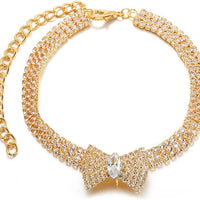 HKM-7327037 Adjustable Crystal Bow Pet Collar for Small & Medium Dogs and Cats - Sparkling Rhinestone Design