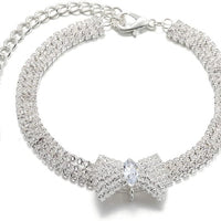 HKM-7327037 Adjustable Crystal Bow Pet Collar for Small & Medium Dogs and Cats - Sparkling Rhinestone Design