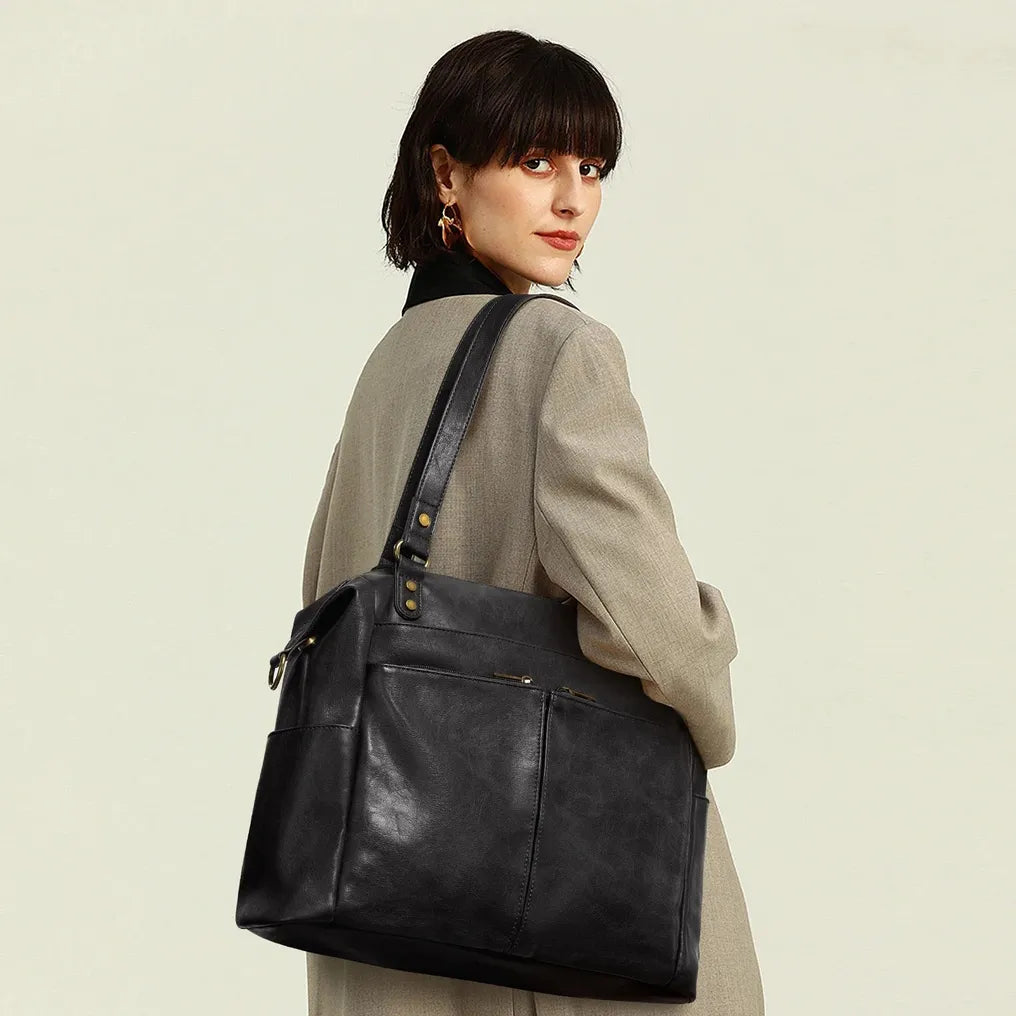 HKM-732755 Spacious PU Leather Tote Bag for Women - Versatile Hobo Shoulder and Crossbody Design, Ideal for Laptops