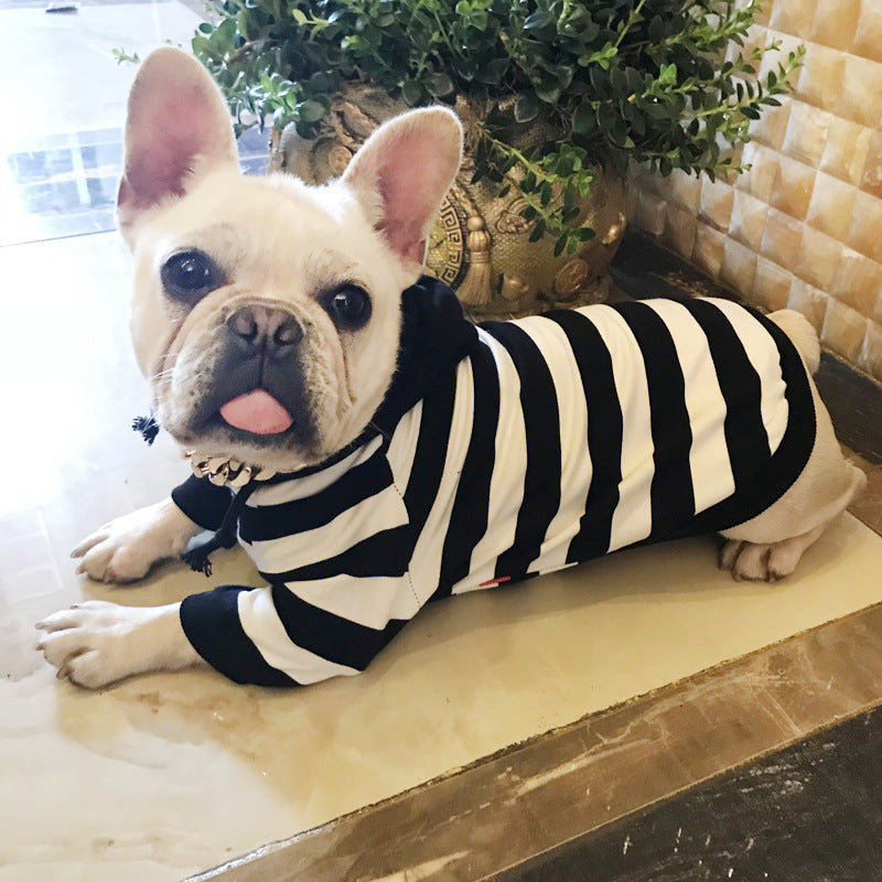 HKM-7327933 Striped Cotton Hooded Dog Coat - Casual Pet Apparel in Various Sizes