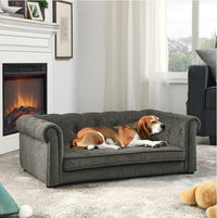 HKM-7328189 Durable Elevated Dog Sofa Bed for Medium and Large Dogs - Modern Dark Grey Design