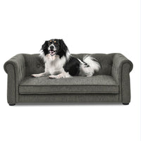 HKM-7328189 Durable Elevated Dog Sofa Bed for Medium and Large Dogs - Modern Dark Grey Design