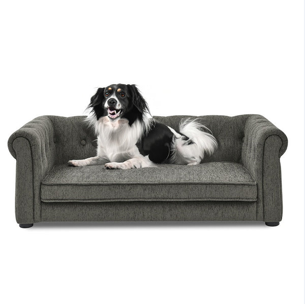 HKM-7328189 Durable Elevated Dog Sofa Bed for Medium and Large Dogs - Modern Dark Grey Design