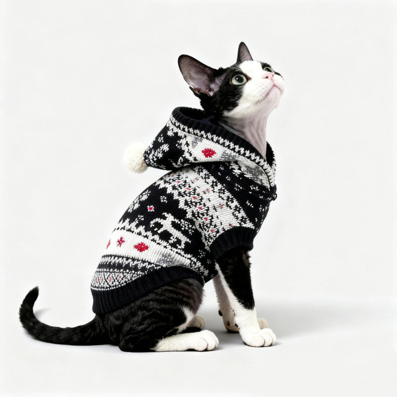 HKM-7328317 Christmas Hooded Sweater for Warm Autumn and Winter Wear for Devon Siamese and Abyssinian Cats
