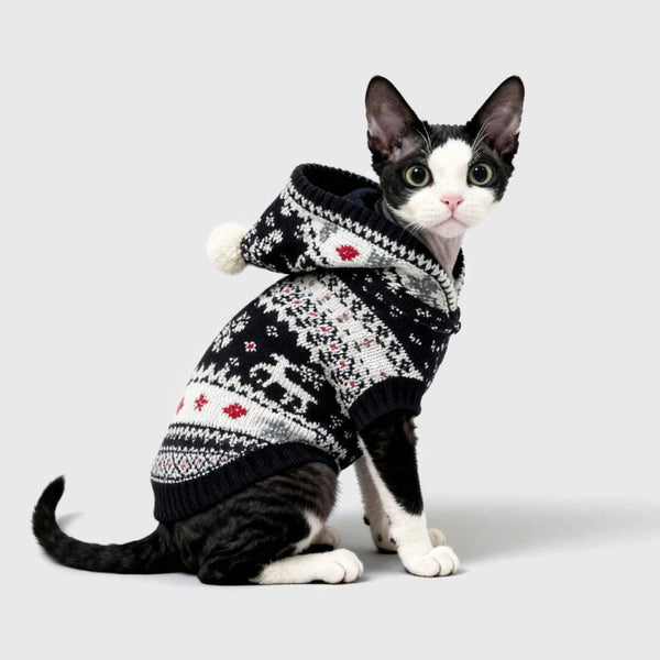 HKM-7328317 Christmas Hooded Sweater for Warm Autumn and Winter Wear for Devon Siamese and Abyssinian Cats