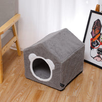 HKM-7329597 Winter Four Seasons Cat Enclosed House Villa - Removable & Washable in Brown or Gray, Medium Size