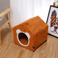 HKM-7329597 Winter Four Seasons Cat Enclosed House Villa - Removable & Washable in Brown or Gray, Medium Size