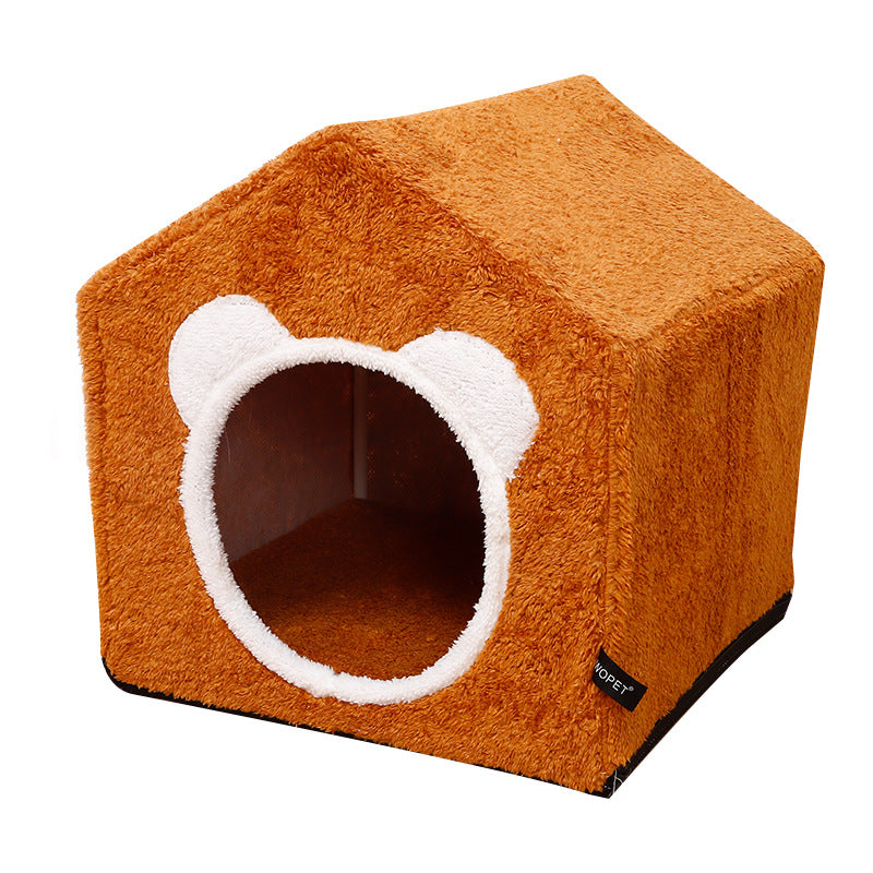 HKM-7329597 Winter Four Seasons Cat Enclosed House Villa - Removable & Washable in Brown or Gray, Medium Size