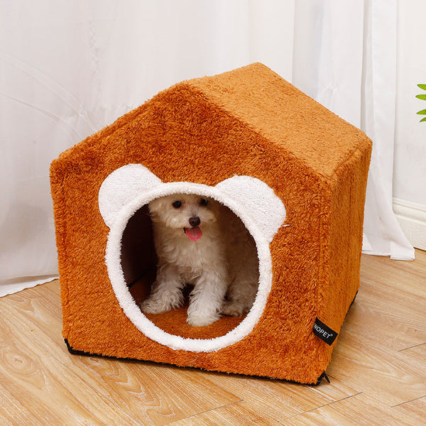 HKM-7329597 Winter Four Seasons Cat Enclosed House Villa - Removable & Washable in Brown or Gray, Medium Size