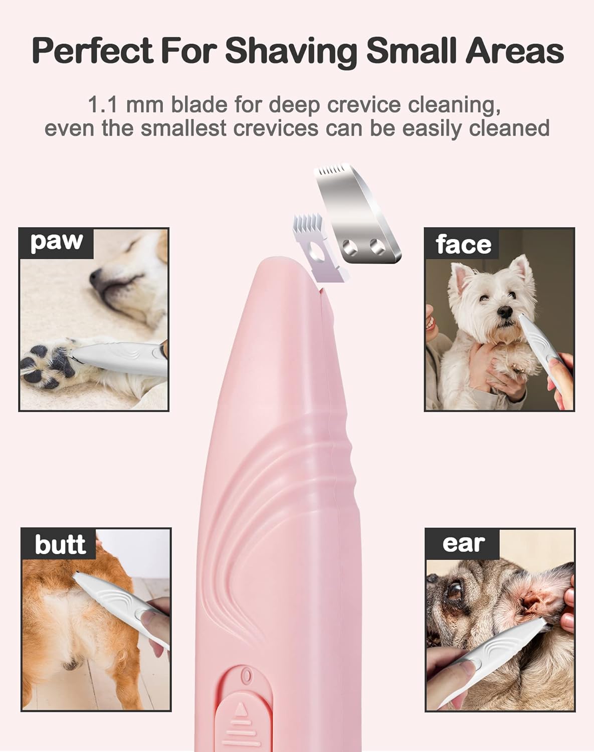 HKM-7332797 Cordless Electric Dog Paw Trimmer for Small Pets - Low Noise Grooming Clippers for Face, Eyes, Ears, and Rump