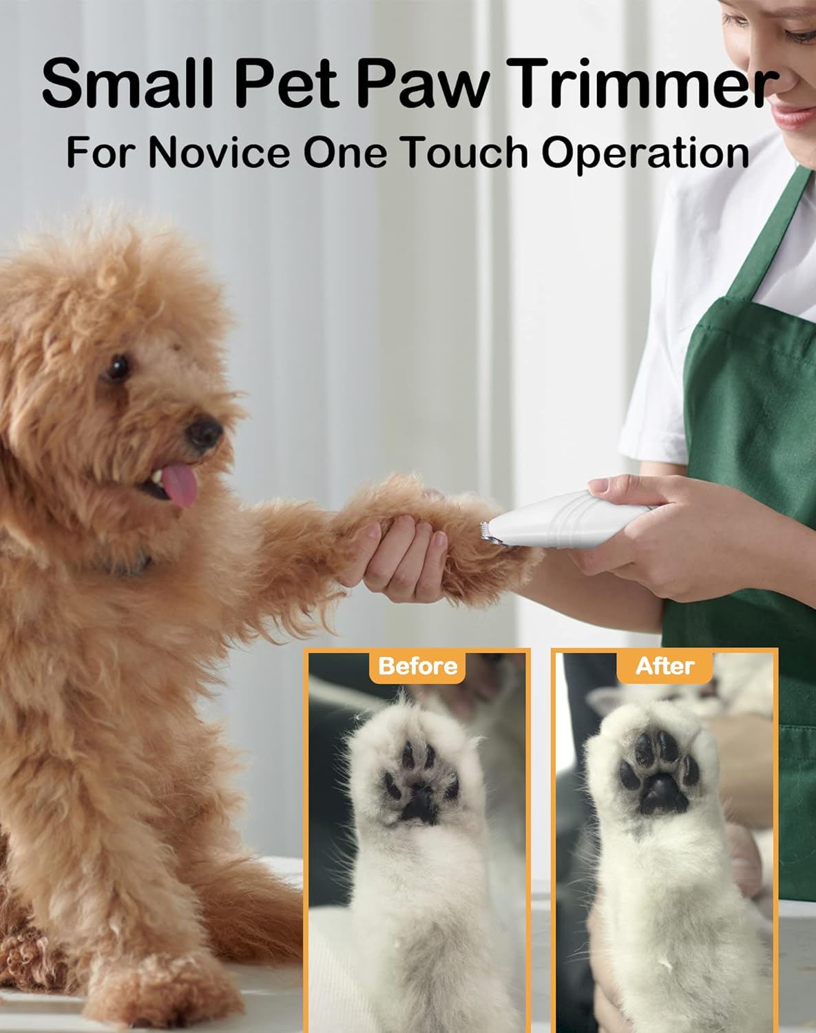 HKM-7332797 Cordless Electric Dog Paw Trimmer for Small Pets - Low Noise Grooming Clippers for Face, Eyes, Ears, and Rump