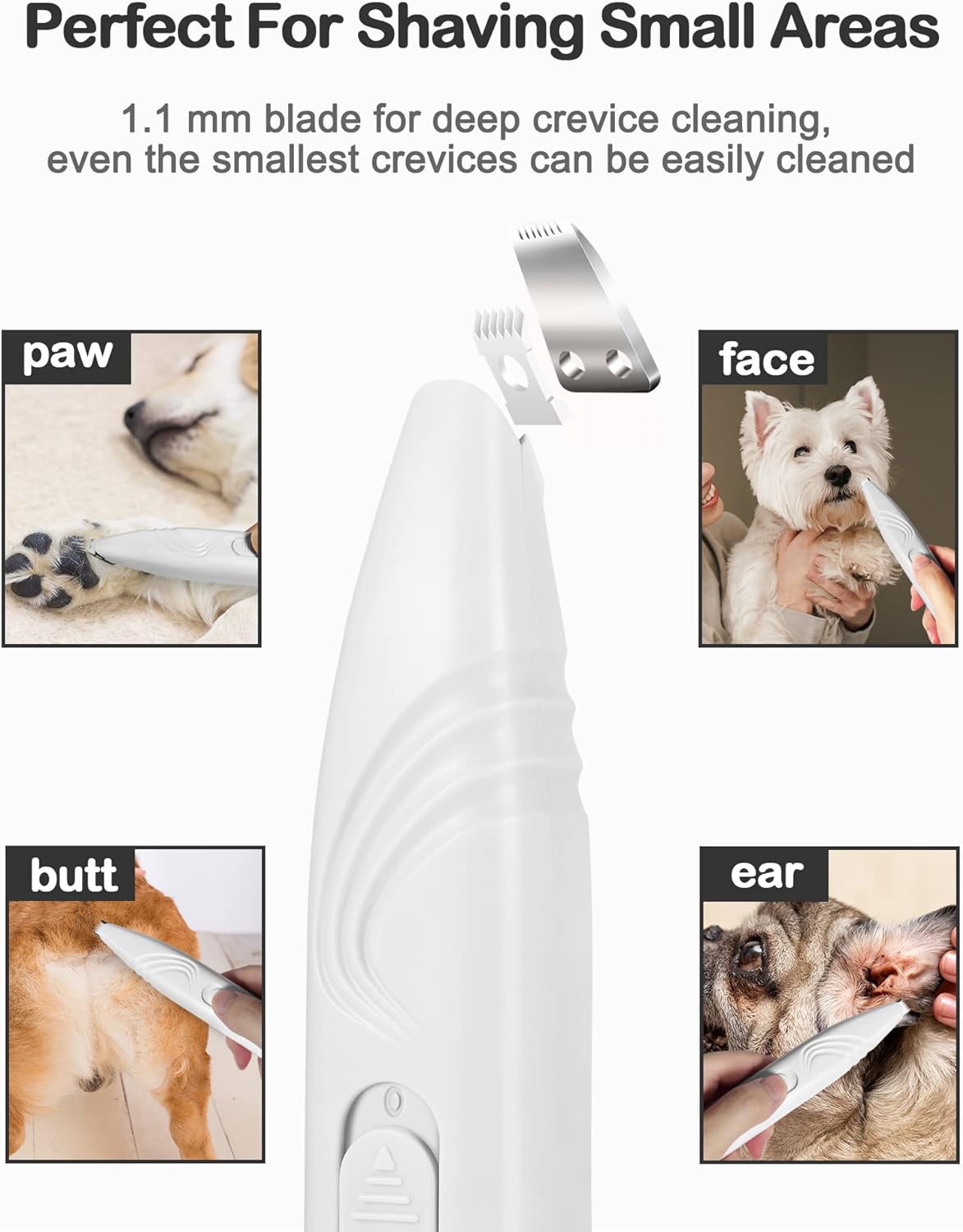 HKM-7332797 Cordless Electric Dog Paw Trimmer for Small Pets - Low Noise Grooming Clippers for Face, Eyes, Ears, and Rump