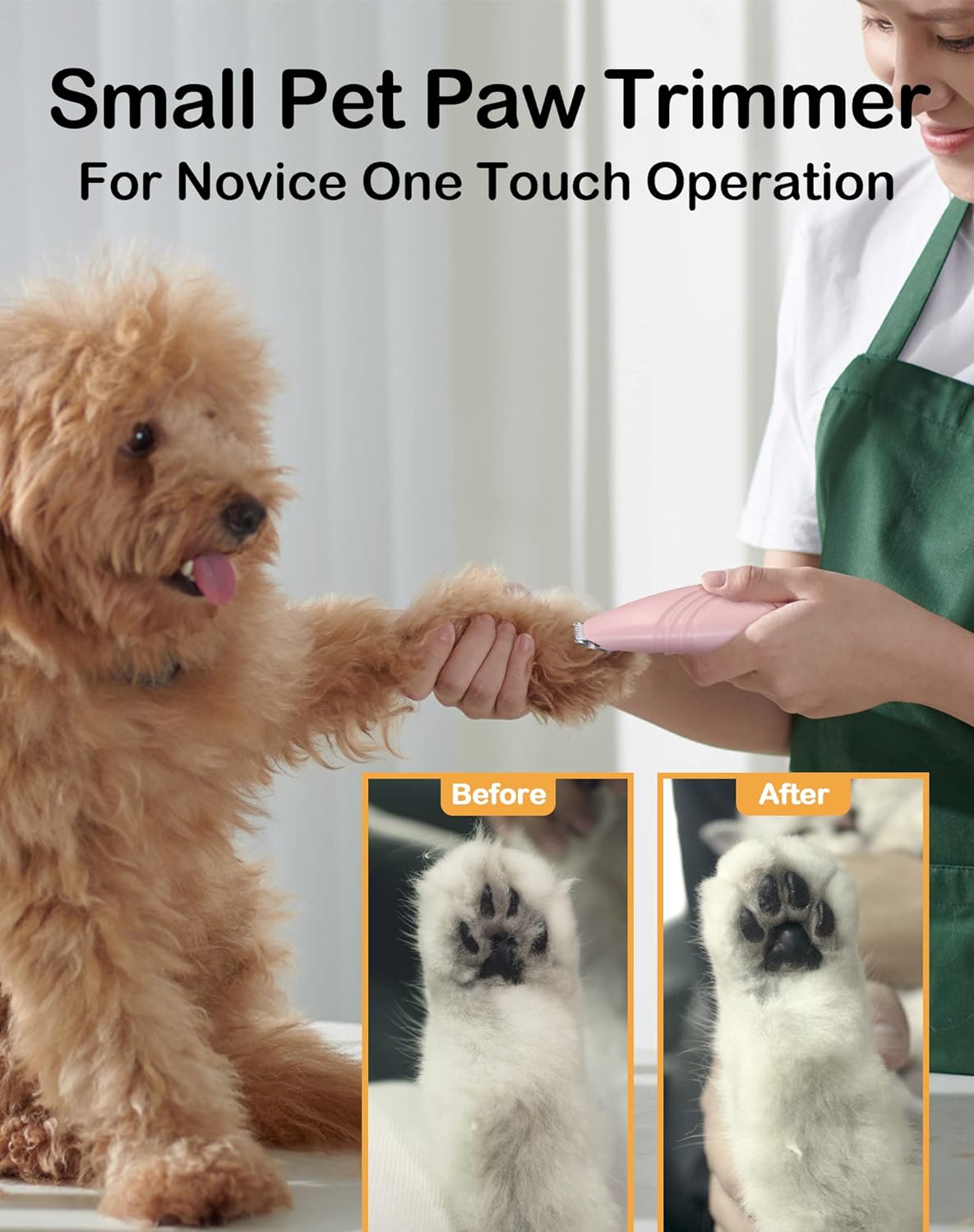 HKM-7332797 Cordless Electric Dog Paw Trimmer for Small Pets - Low Noise Grooming Clippers for Face, Eyes, Ears, and Rump