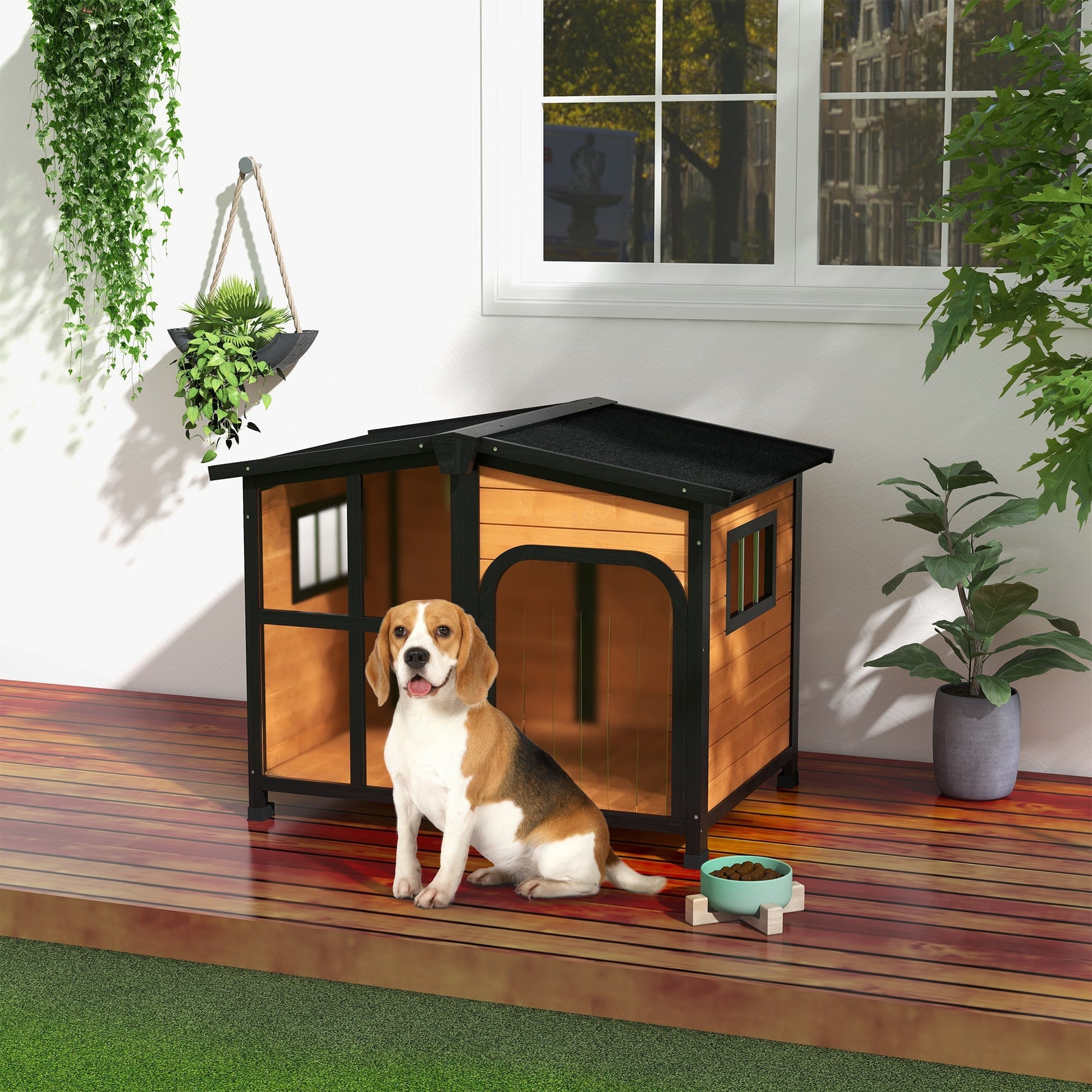 HKM-7333181 Large Dog House with Openable Roof and Giant Window – Weatherproof Design for Outdoor Use