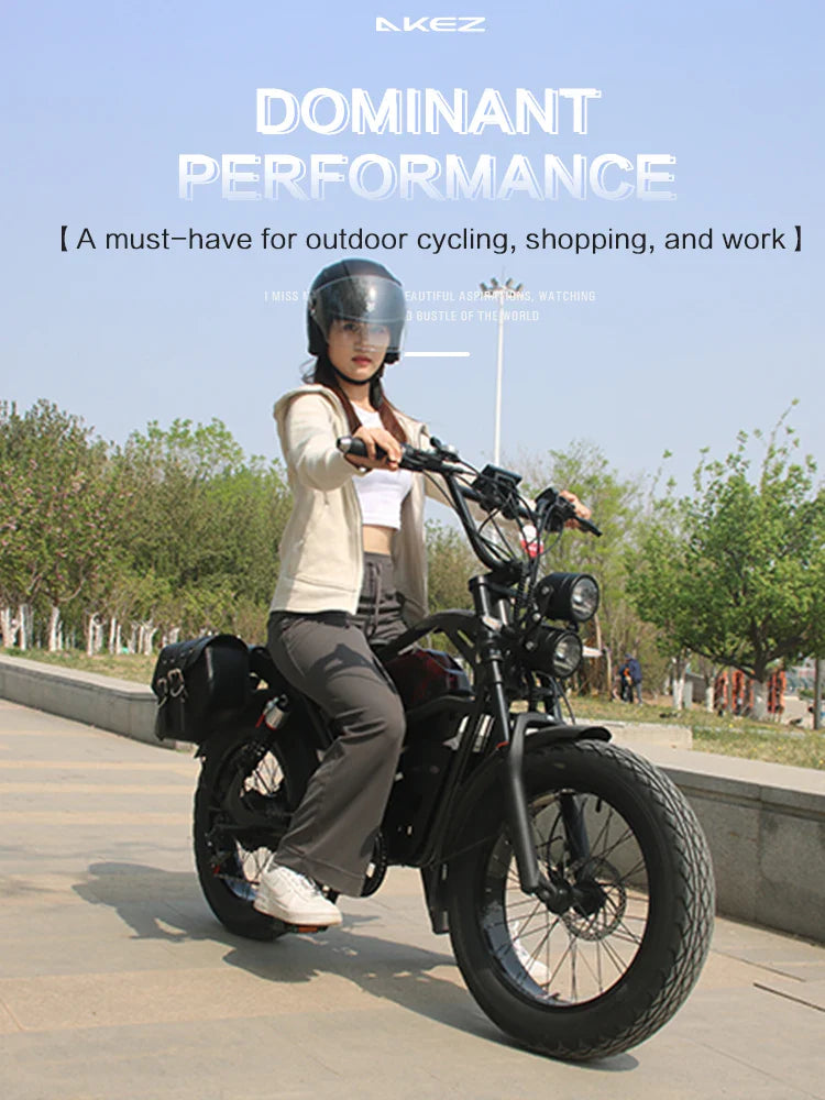 HKM-733523 Akez Long-Range 48V 1500W Brushless Motor Electric Fat Tire Bike with Dual Suspension