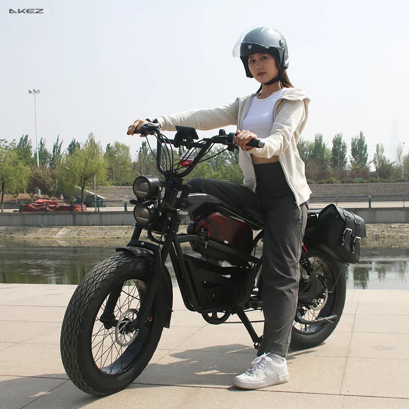 HKM-733523 Akez Long-Range 48V 1500W Brushless Motor Electric Fat Tire Bike with Dual Suspension