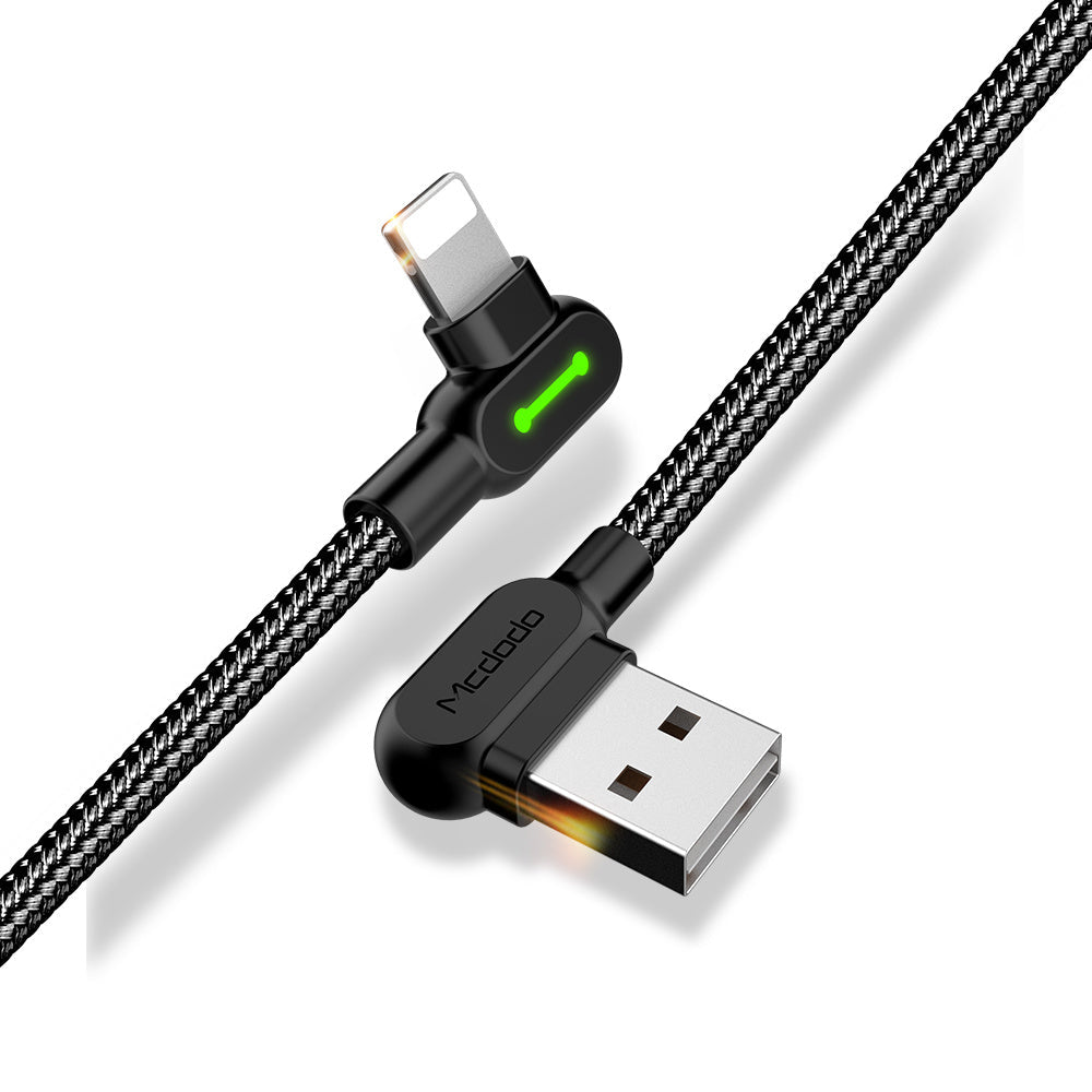HKM-733587 Braided Double Elbow Charging Cable - 2.0A Current, Black TPE & Aluminum Alloy Interface