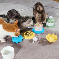 HKM-7336765 Cat Birthday Celebration Set with Cake-Shaped Slow Feeder Bowl, Food Can Cover & Spoon