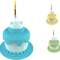 HKM-7336765 Cat Birthday Celebration Set with Cake-Shaped Slow Feeder Bowl, Food Can Cover & Spoon