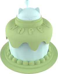 HKM-7336765 Cat Birthday Celebration Set with Cake-Shaped Slow Feeder Bowl, Food Can Cover & Spoon