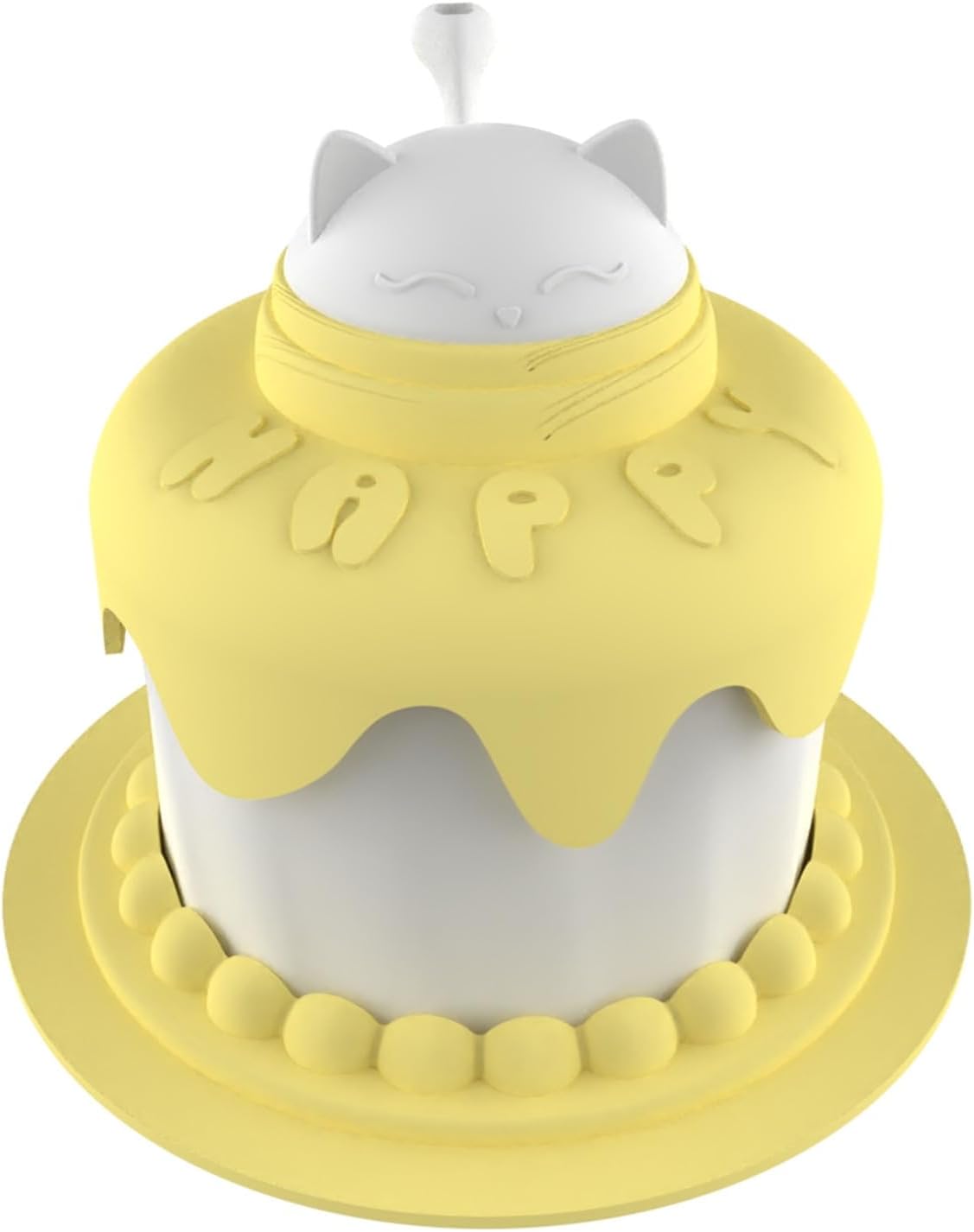 HKM-7336765 Cat Birthday Celebration Set with Cake-Shaped Slow Feeder Bowl, Food Can Cover & Spoon