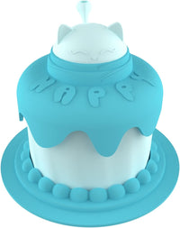 HKM-7336765 Cat Birthday Celebration Set with Cake-Shaped Slow Feeder Bowl, Food Can Cover & Spoon